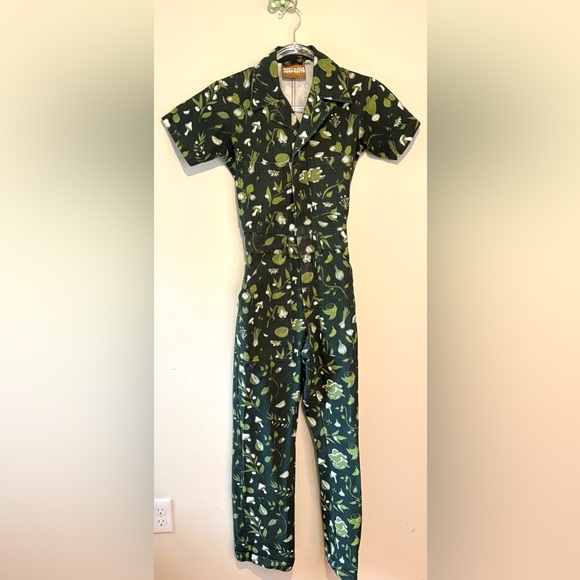 Big Bud Press BBP Green Floral Mushroom Jumpsuit Coverall XXS - Picture 3 of 10